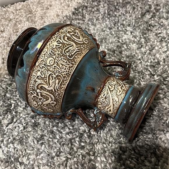 Art Pottery Asian Inspired Drip Glaze Ceramic Handled Vase with Dragon Motif - Picture 5 of 13